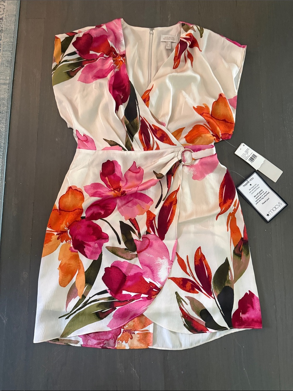 Adrianna Papell Floral Wrap Mini Dress - Pink & Orange